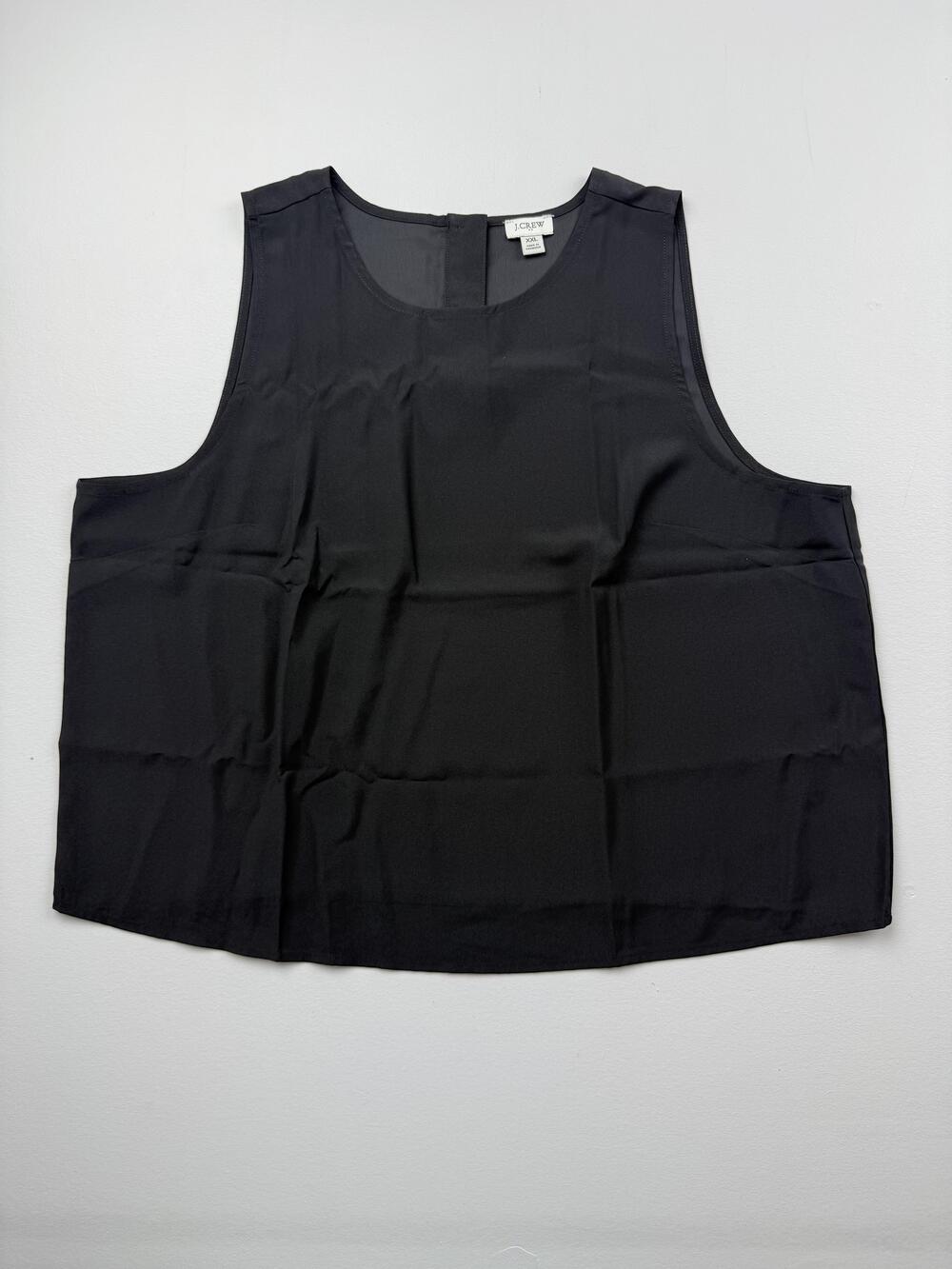 J. Crew Tank Top Womens XXL Black Scoop Neck Sleeveless Woven Button Back Basic